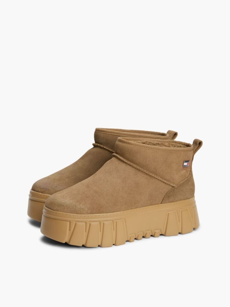Khaki Suede Warm Lined Platform Ankle Boots  Women