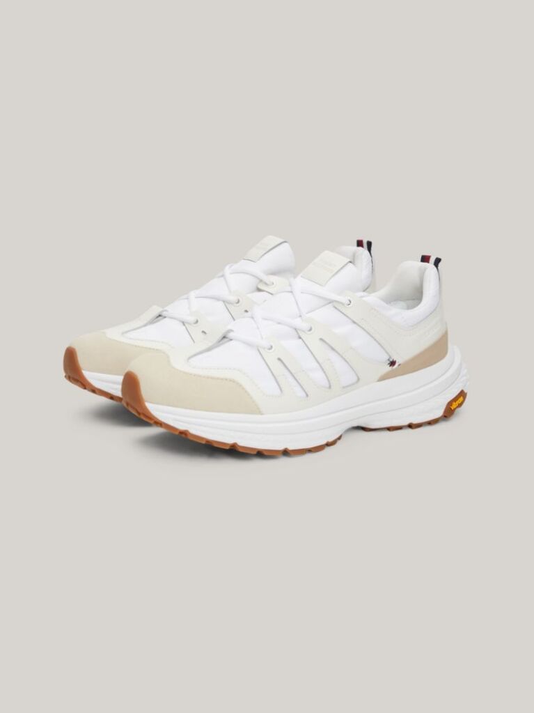 White Mixed Texture Vibram Outsole Trainers  Men