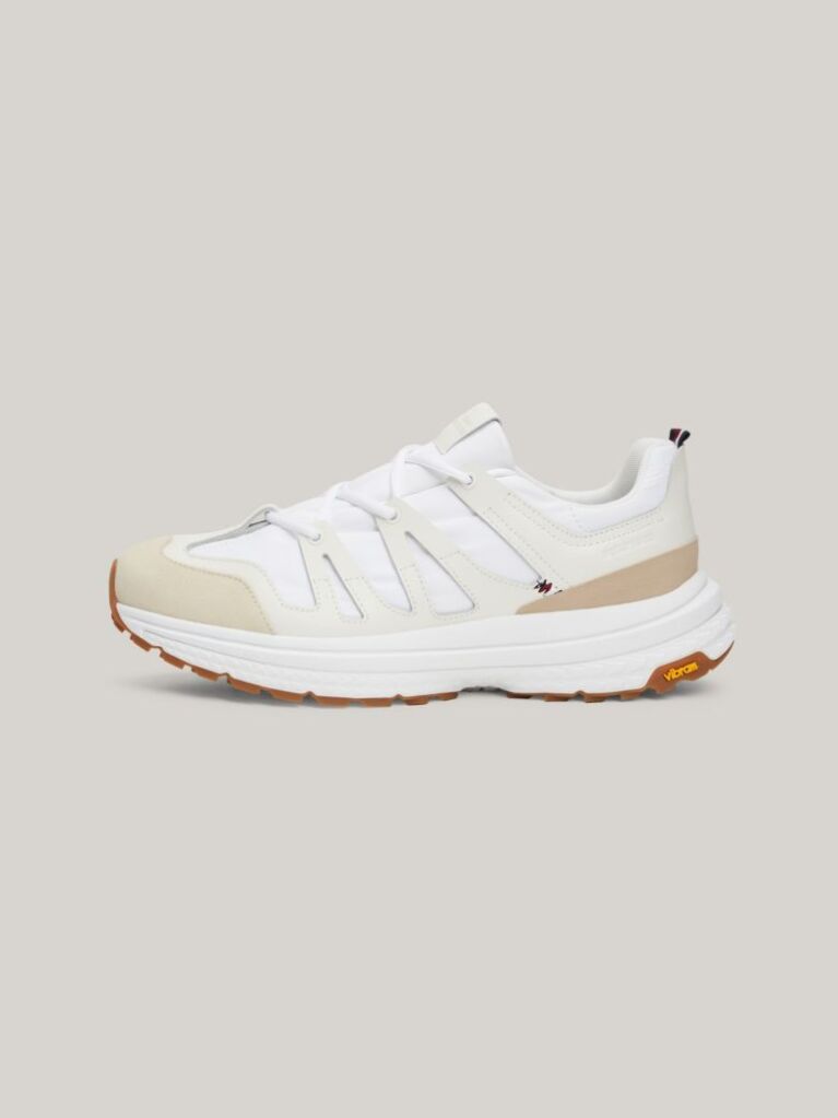 White Mixed Texture Vibram Outsole Trainers  Men