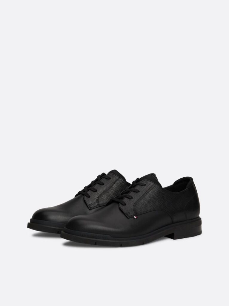 Negru Pantofi Derby Din Piele Pebble Grain  Barbati