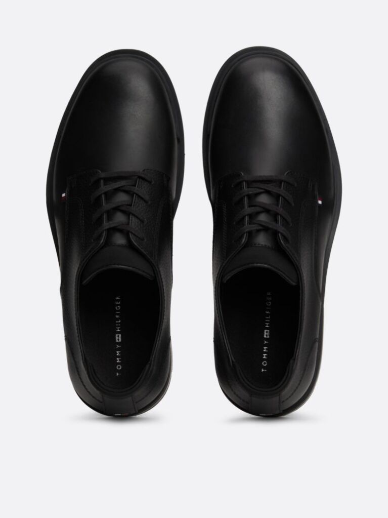 Negru Pantofi Derby Din Piele Pebble Grain  Barbati