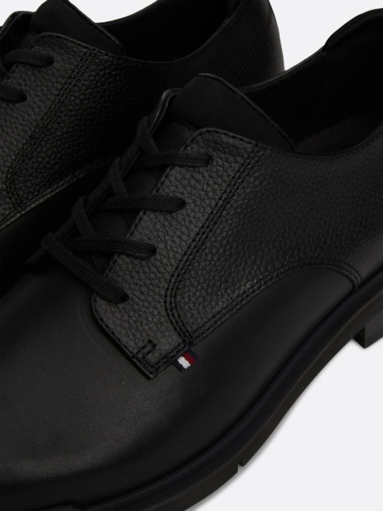 Negru Pantofi Derby Din Piele Pebble Grain  Barbati