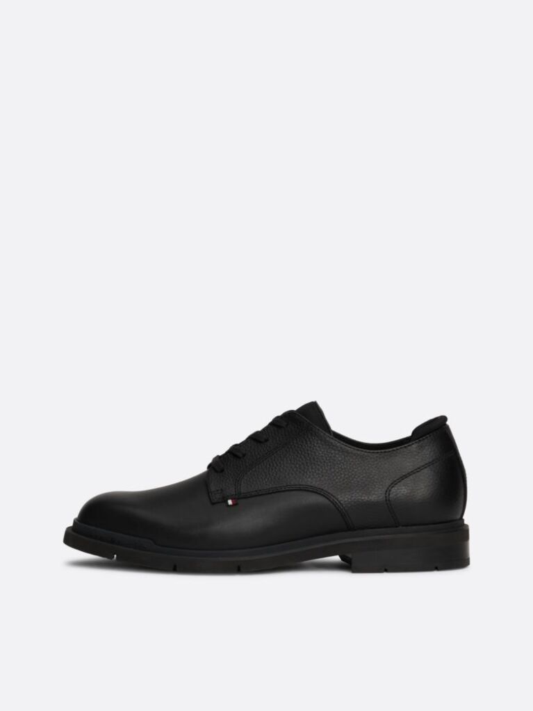 Negru Pantofi Derby Din Piele Pebble Grain  Barbati