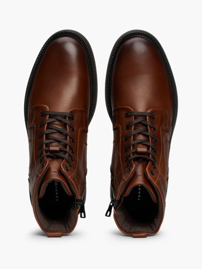 Brown Lightweight Leather Lace-Up Mid Boots  Men