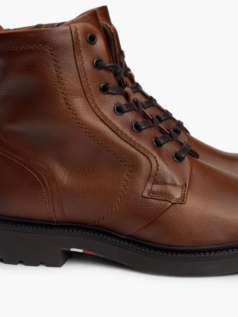 Brown Lightweight Leather Lace-Up Mid Boots  Men