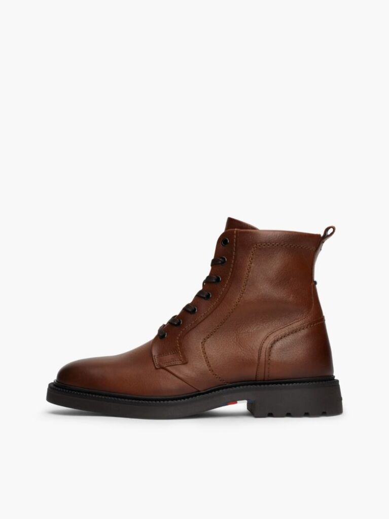 Brown Lightweight Leather Lace-Up Mid Boots  Men