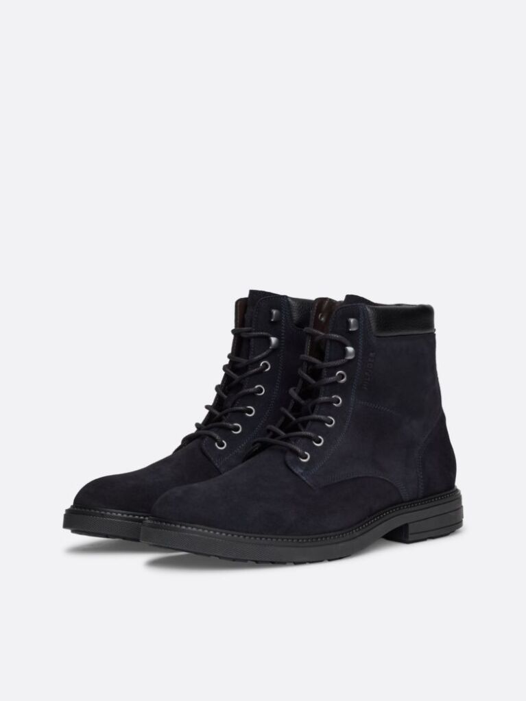 Blue Suede Lace-Up Mid Boots  Men