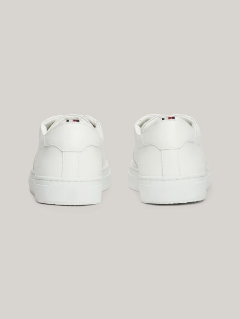 White Leather Debossed Logo Cupsole Trainers  Men