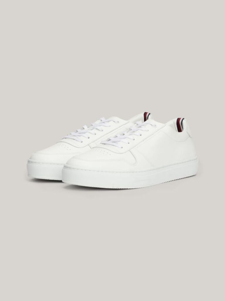 White Leather Debossed Logo Cupsole Trainers  Men