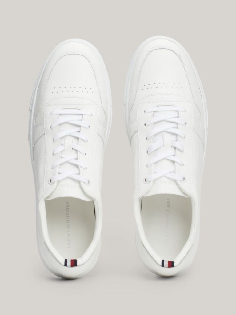 White Leather Debossed Logo Cupsole Trainers  Men
