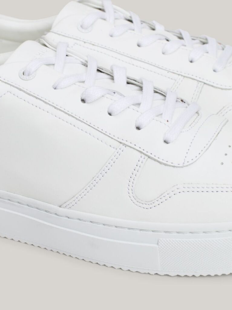 White Leather Debossed Logo Cupsole Trainers  Men