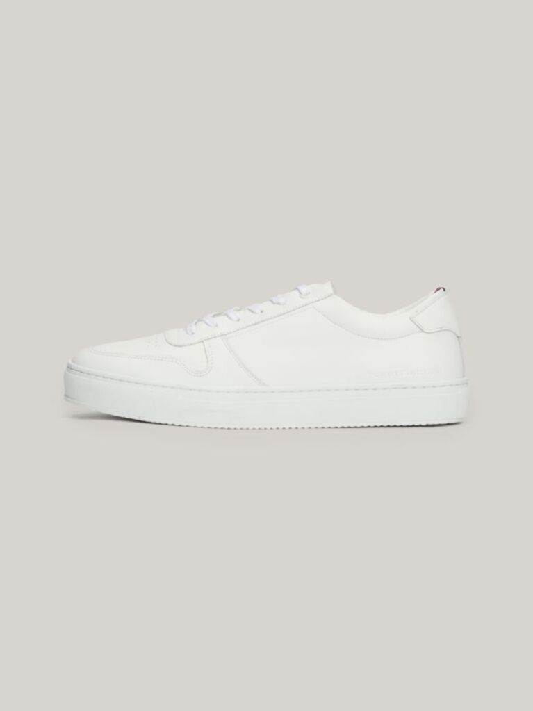 White Leather Debossed Logo Cupsole Trainers  Men