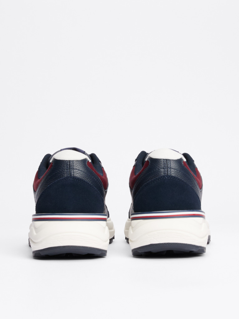 Blue Pantofi Sport Din Piele Cu Textura Mixta  Barbati