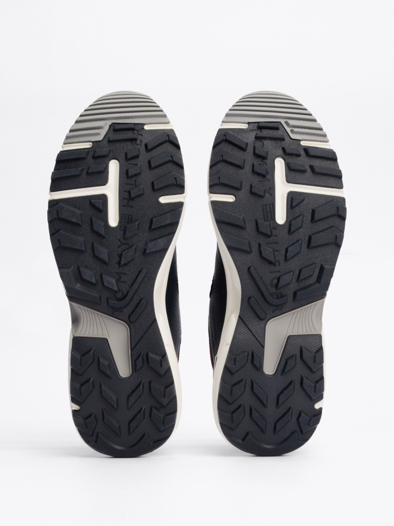 Blue Pantofi Sport Din Piele Cu Textura Mixta  Barbati