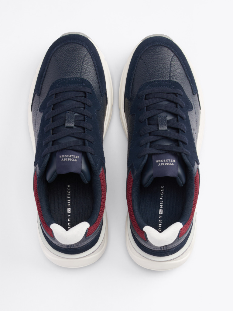 Blue Pantofi Sport Din Piele Cu Textura Mixta  Barbati