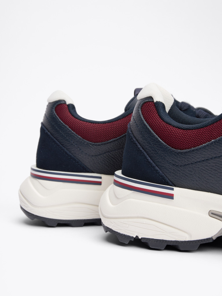 Blue Pantofi Sport Din Piele Cu Textura Mixta  Barbati