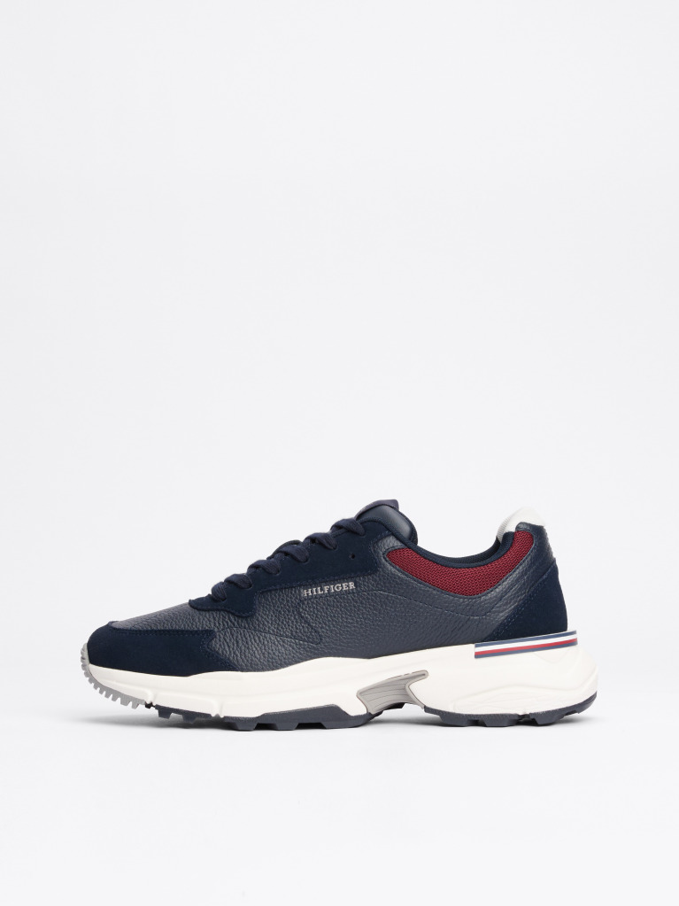 Blue Pantofi Sport Din Piele Cu Textura Mixta  Barbati