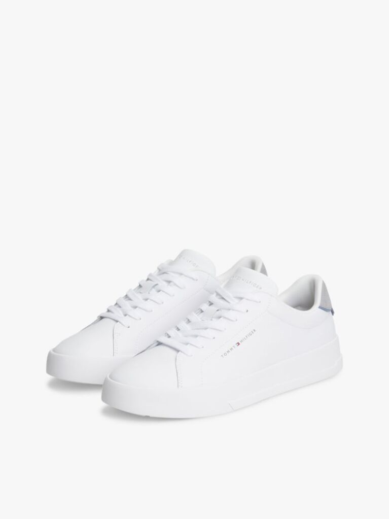 White Pebble Grain Court Trainers  Men