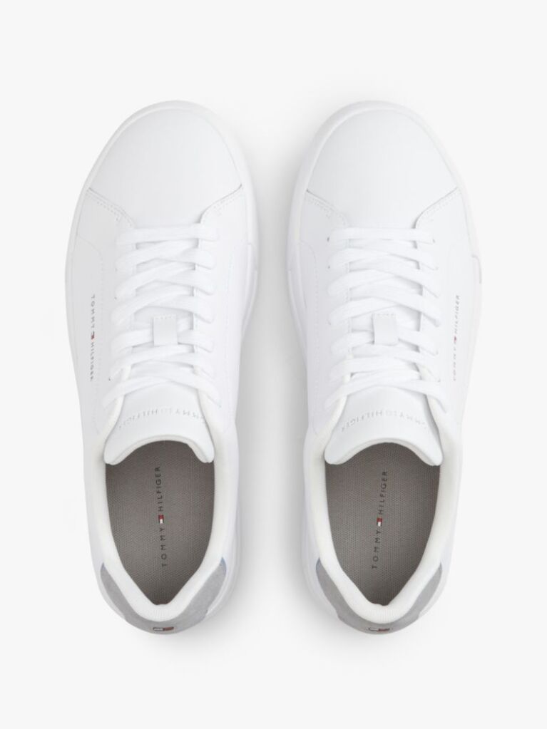 White Pebble Grain Court Trainers  Men