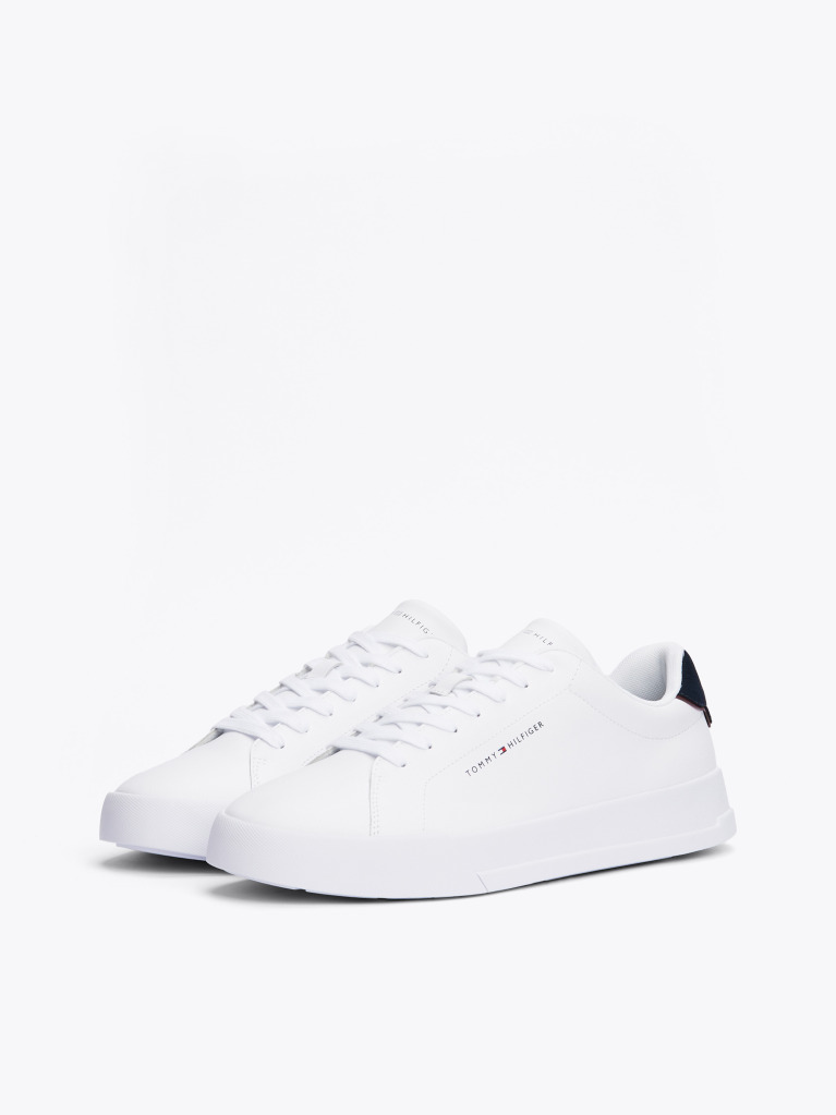 White Pebble Grain Court Trainers  Men