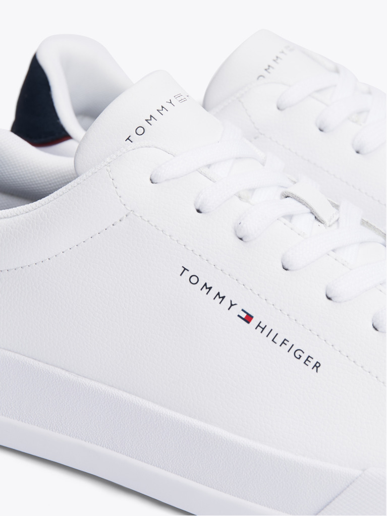 White Pebble Grain Court Trainers  Men