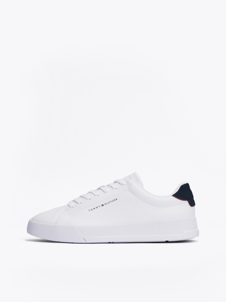 White Pebble Grain Court Trainers  Men