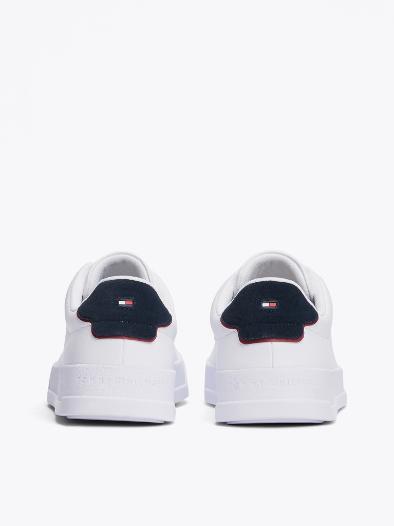 White Pebble Grain Court Trainers  Men