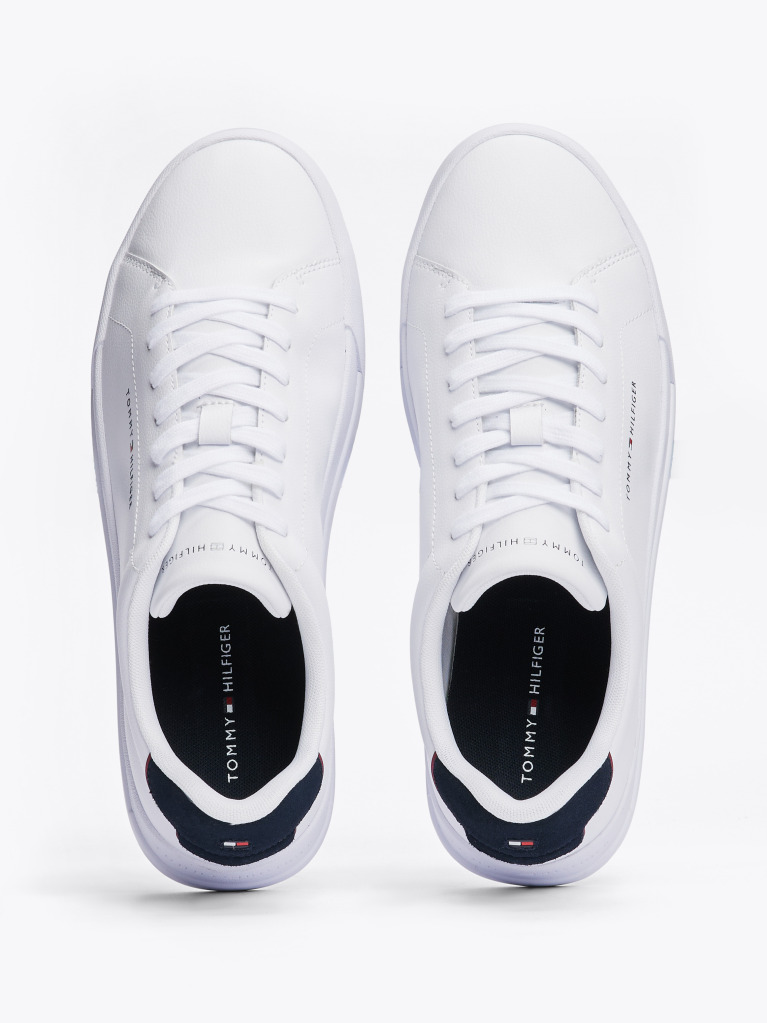 White Pebble Grain Court Trainers  Men