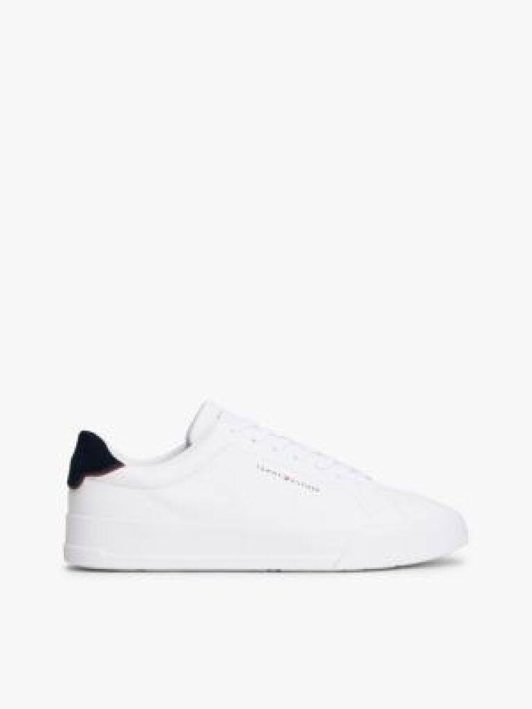 White Pebble Grain Court Trainers  Men