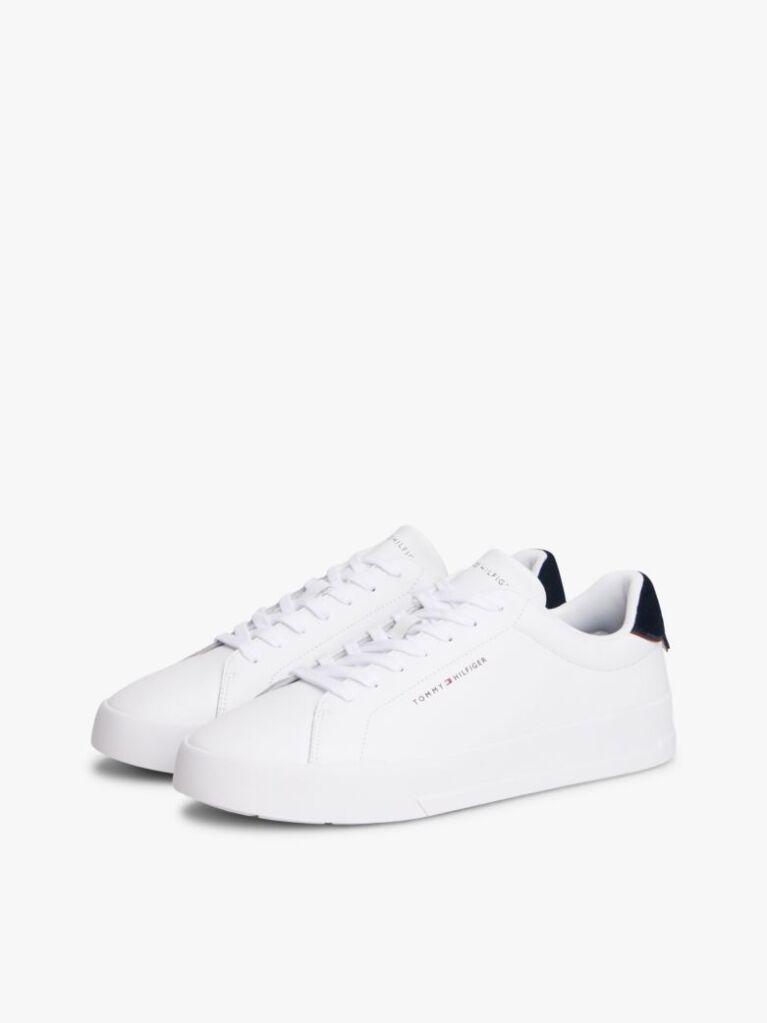 White Pebble Grain Court Trainers  Men