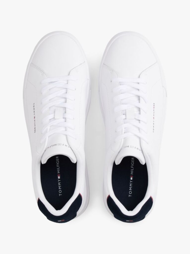 White Pebble Grain Court Trainers  Men