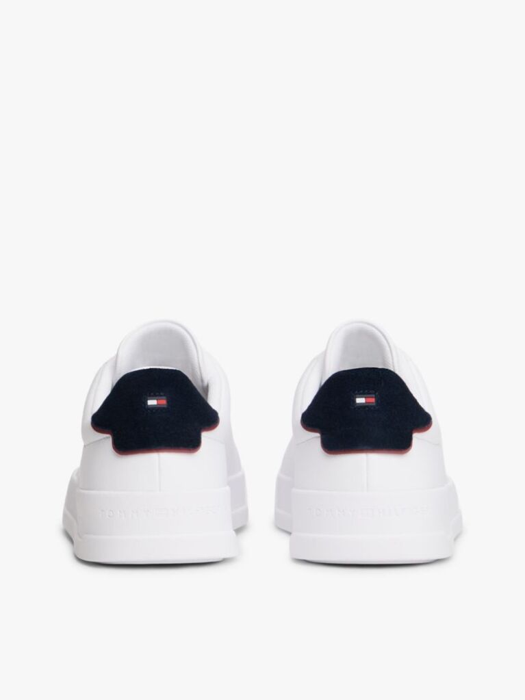 White Pebble Grain Court Trainers  Men