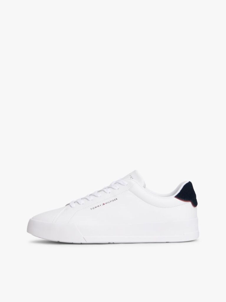 White Pebble Grain Court Trainers  Men