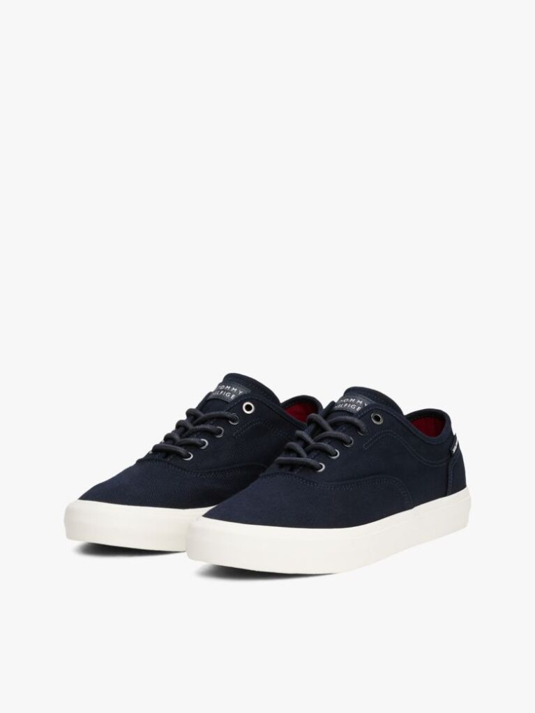 Blue Canvas Embossed Logo Trainers  Men