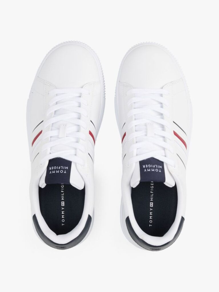 White Leather Debossed Logo Trainers  Men