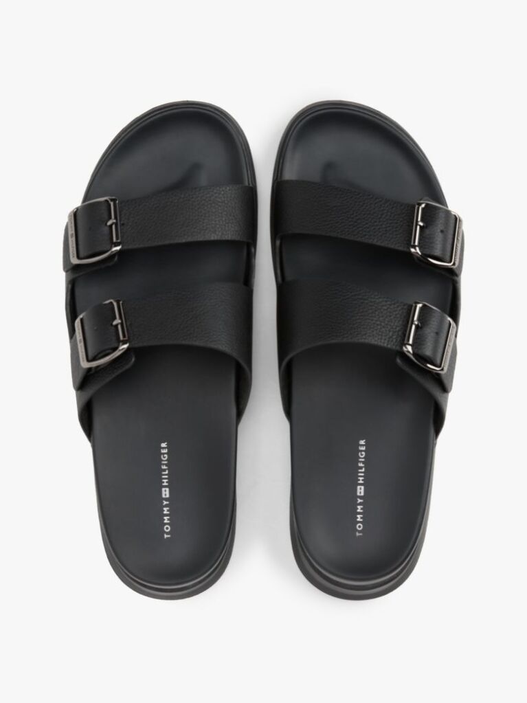 Black Leather Buckle Strap Sandals  Men