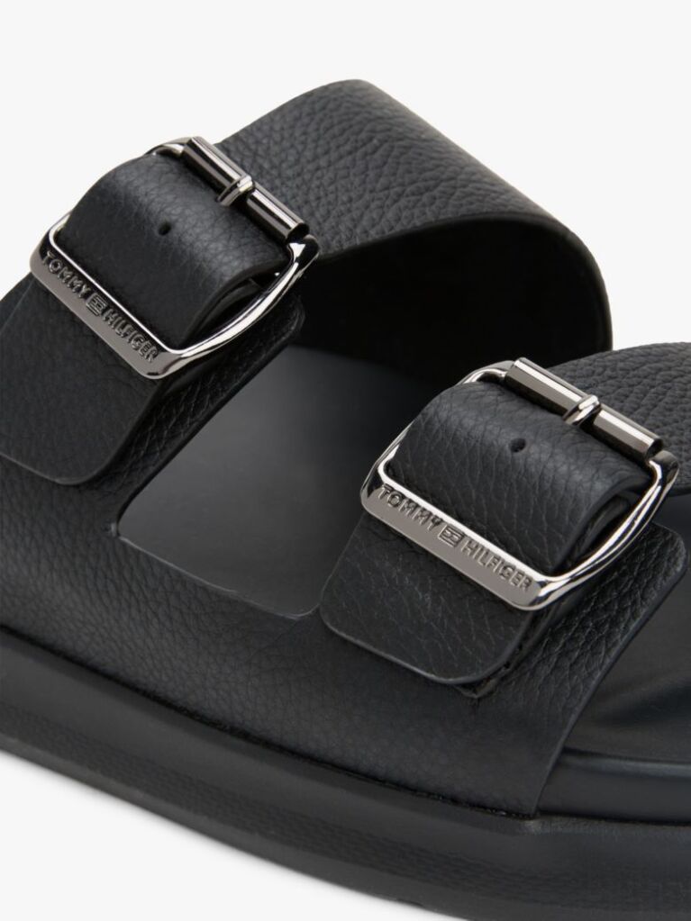 Black Leather Buckle Strap Sandals  Men