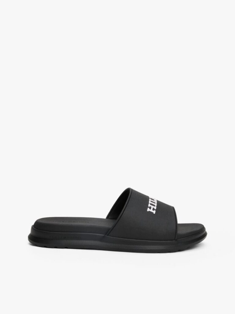 Negru Papuci Cu Logo Texturat  Barbati