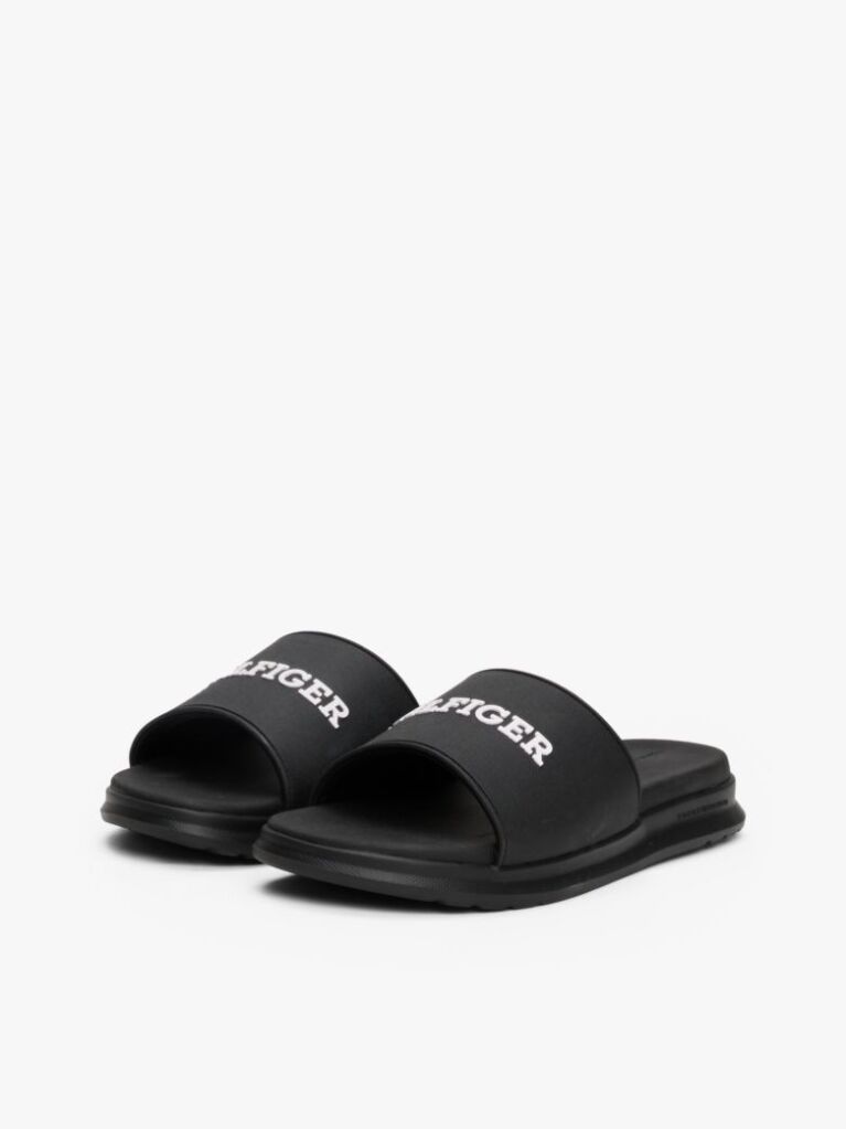 Negru Papuci Cu Logo Texturat  Barbati