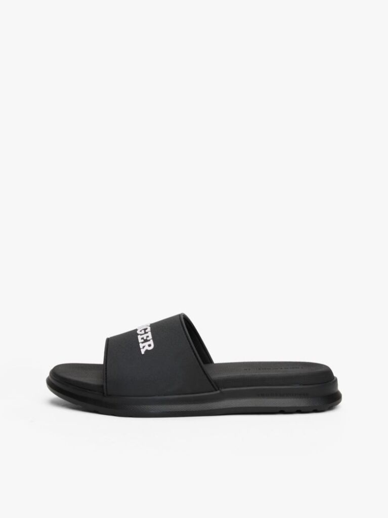 Negru Papuci Cu Logo Texturat  Barbati