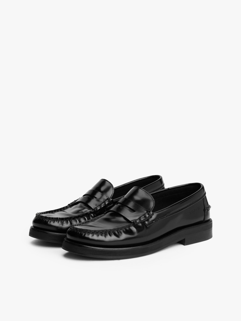Negru Loaferi Din Piele Cu Logo Embosat  Barbati