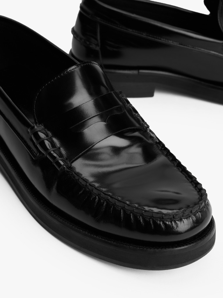 Negru Loaferi Din Piele Cu Logo Embosat  Barbati