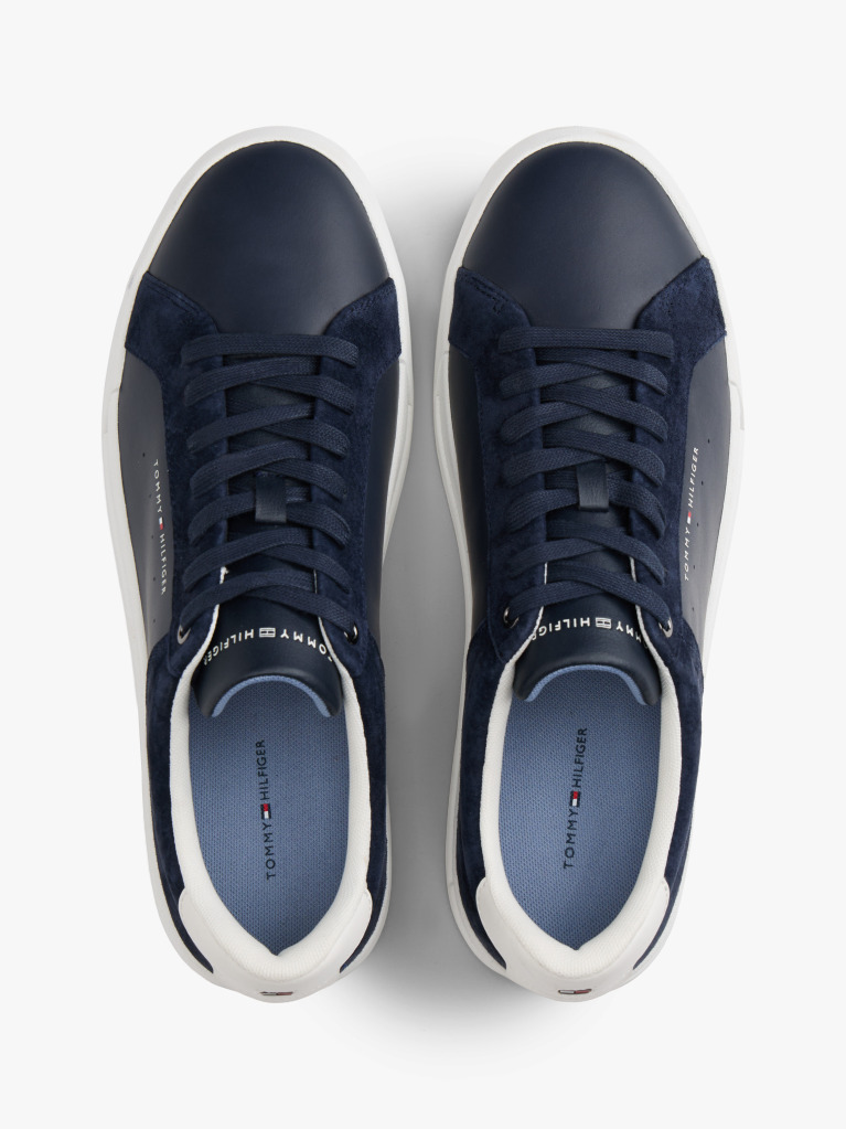 Blue Mixed Texture Leather Court Trainers  Men