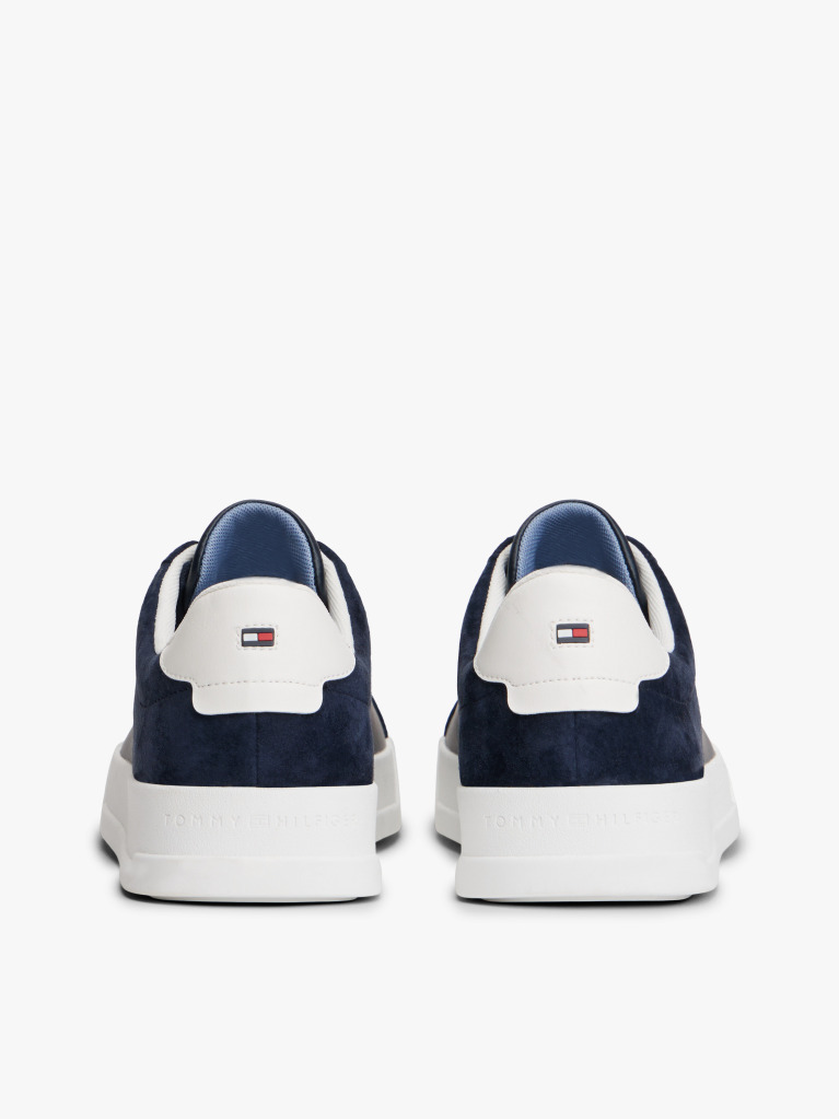 Blue Mixed Texture Leather Court Trainers  Men