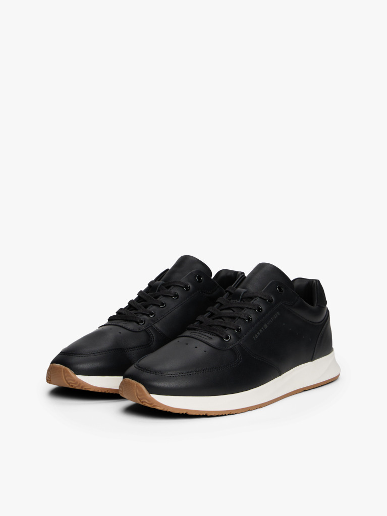Black Leather Fine Cleat Hybrid Trainers  Men