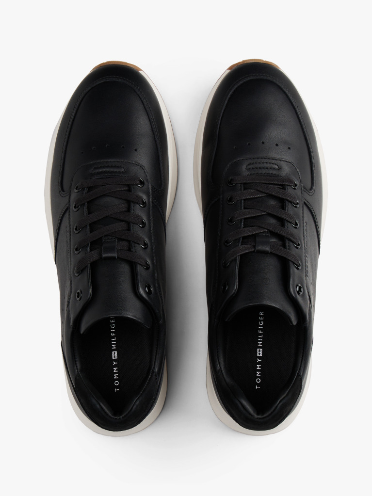 Black Leather Fine Cleat Hybrid Trainers  Men