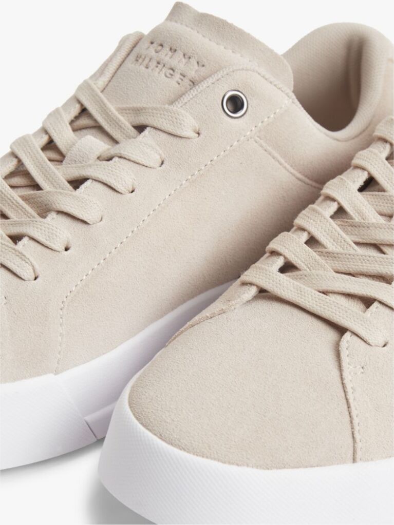 Beige Suede Court Trainers  Men
