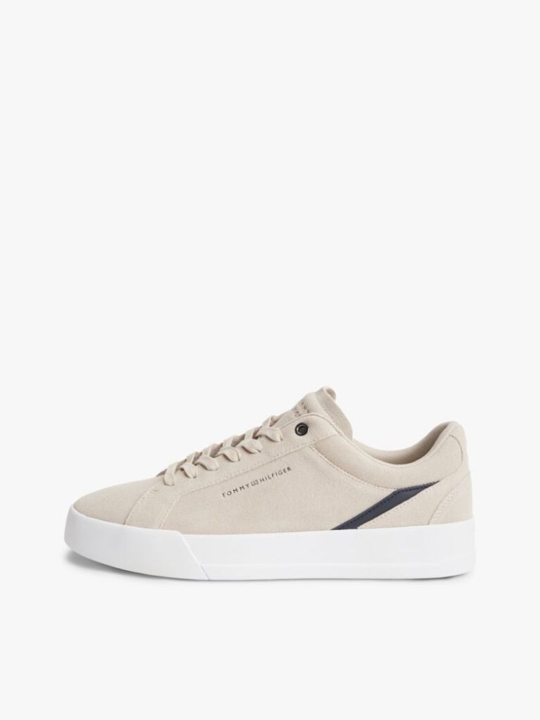 Beige Suede Court Trainers  Men