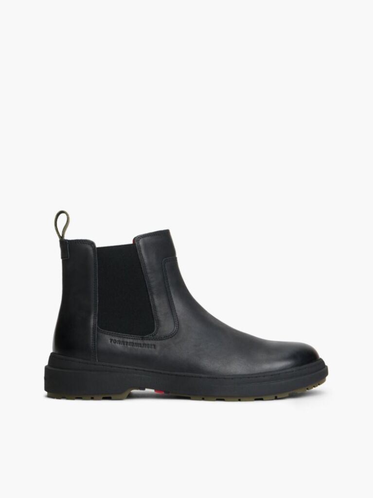 Black Outdoor Warm Lining Leather Chelsea Boots  Men