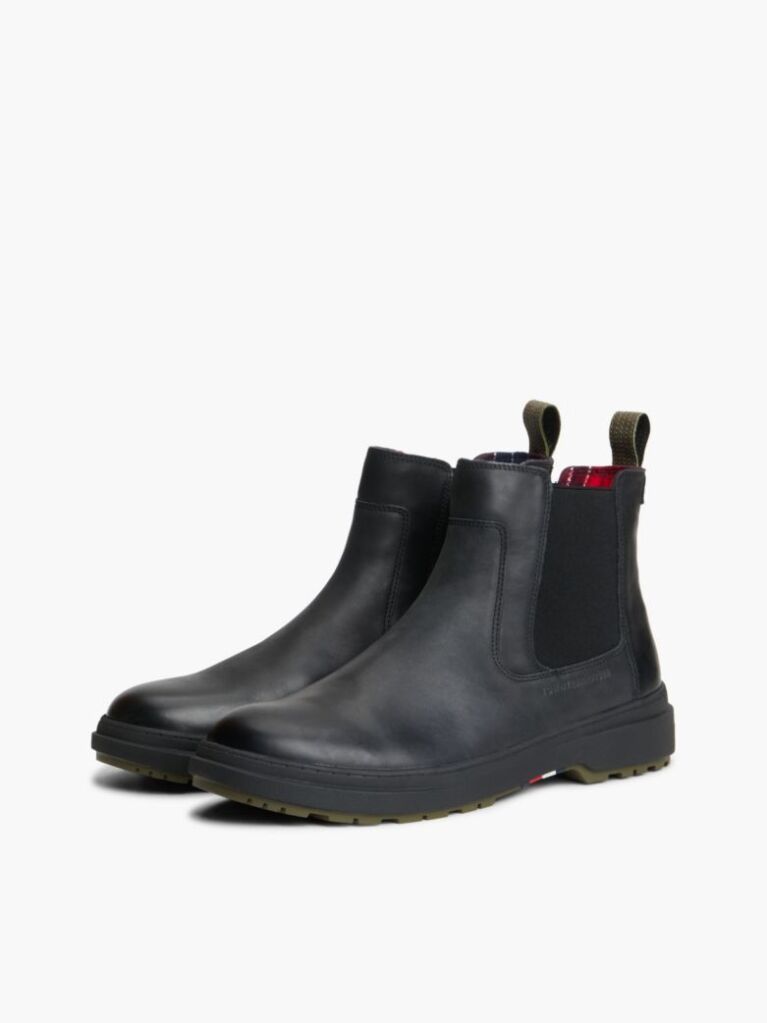Black Outdoor Warm Lining Leather Chelsea Boots  Men